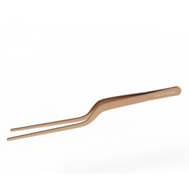 CREATIVECHEF 8 Inch Curved Stainless Steel Precision Kitchen Cooking Multi-function Tweezers Culinary Offset Tweezer Tongs (Curved, copper)
