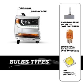 SOCKIR HID/Xenon Fit for 2016 2017 2018 Chevy Silverado 1500/2019 Chevy Silverado 1500 LD Projector Headlight Assembly w/LED DRL Factory Headlamp, Chrome Housing Right Passenger Side