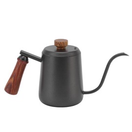 Stainless Steel Coffee Hand Pot with Wooden Handle Long Mouth Rust Proof Polished Surface Smooth Portable for Kitchen Black 600ml