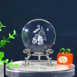 2.3in 3D Christmas Tree and Snowman Crystal Ball Glass Sphere Christmas Decor Gifts for Family