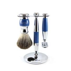 Edwin Jagger Blue Diffusion 36 Series Double Edge Razor and Pure Roof Brush Shaving Set