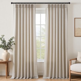 Drapenova 102 Inch Curtains Pinch Pleat Linen Curtains for Living Room Bedroom 2 Panels,with Back Tab Design Linen Textured Semi Sheer Privacy Thick Decorative Curtain Drapes,40x102 in Long