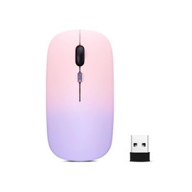 LED Wireless Mouse, Slim Silent Dual-Mode 2.4G+BT Rechargable 7-Color Portable Mobile Optical Office Mouse with USB Receiver, 3 Adjustable Levels for Notebook,PC,Computer, MacBook-Gradient pink purple