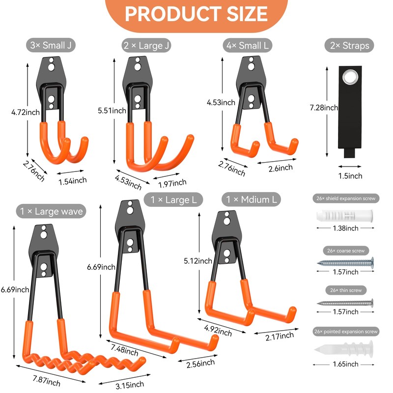 Shineeshi Garage Hooks Heavy Duty, 14 Pack Utility Steel Garage