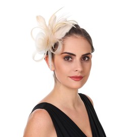 Lucky Leaf Girl Lady Hat Headwear Organza Church Feather Clip Fascinators Hat Wedding Party Cap for Women(Fascinators-Triangle-Beige)