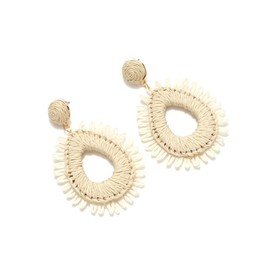 Handwoven Boho Raffia Rattan Drop Earrings Straw Wicker Flower Geometric Statement Earrings for Women Summer Beach Vacation Jewelry Gifts-hollow oval