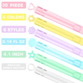 30 Pack Mini Bubble Wands(6 Style, 6 Colors), Bulk Bubble Party Favors, Goody Bags for Kid, Great Summer Outdoor Indoor Toys Gifts for Boy Girl, Valentine Christmas Party Supplies