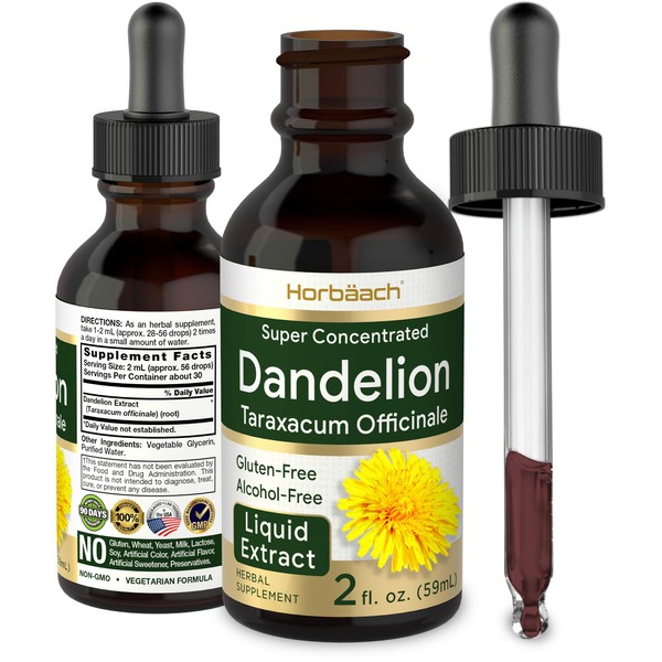 Dandelion Root Extract | 2 fl oz | Super Concentrated | Alcohol Free Liquid Tincture | Vegetarian, Non-GMO, Gluten Free | by Horbaach