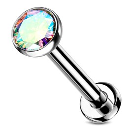 Stachelkleid Labret Piercing Titanium Zirconia Silver Push-in Without Thread Cartilage Helix Tragus Stud Tragus Lip Universal Piercing Ball Flat, Titanium