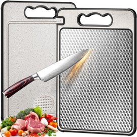 Titanium Cutting Board Double Sided 14.4”×9.8”,Titanium/Wheat Straw Non Toxic Lightweight Chopping Board for Kitchen,Separately Handle Meat and Vegetables,Scratch Resistant Mesh Design,Dishwasher Safe