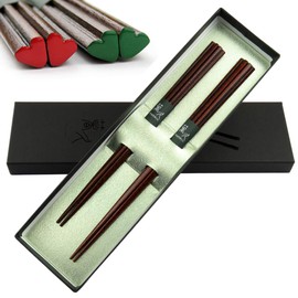 Heart Chopsticks (Green 23 cm Red 21 cm) Couple Gift Set, Natural Wood Side Even When the side to make you smile Wedding Gift