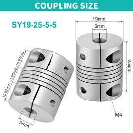 5 mm to 5 mm Flexible Shaft Coupling Aluminium Alloy Rod Flexible Coupling Spiral Beam Coupler Motor Shaft D19 L25 Stepper Motor Coupler for 3D Printer CNC Machine