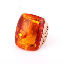 Ajojewel Beautiful Orange Resin Rings For Women Simulated Amber Ring Big Designs Anel Costume Jewelry (Orange, 7)