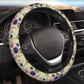 Indokyeyqaz Wildflower Yellow Purple Steering Wheel Cover For Women Men Girls, Car Accessories Decor Thickened Anti-Slip Auto Steering Wheel Covers Protector Universal Fit 15 Inch For Cars, Truck, Suv