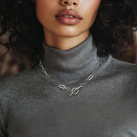 Ross-Simons Italian Sterling Silver Paper Clip Link Toggle Necklace. 16 inches