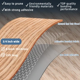 ZYJT Red Oak Edge Banding, 3/4 inch x 25ft roll of Veneer Wood Edge Banding, Preglued Wood Tape Banding for Cabinet Repair Furniture