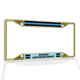 Fastasticdeals Metal Insert License Plate Frame Support Law Enforcement Police A Weatherproof Car Accessories Gold 4 Holes Solid Insert