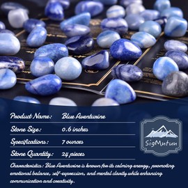SigMntun Blue Aventurine Healing Crystal Stone Set - 24 Pieces, 0.6" Natural & Polished Stones for Healing, Meditation, Reiki, Chakra, Crafting & Decoration