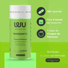 Suplemento Manzanita Wu Nutrition Vinagre Sidra Manzana 120 Capsulas Sin sabor Alimenticio 4 Meses de Consumo Mejora Digestión Bienestar