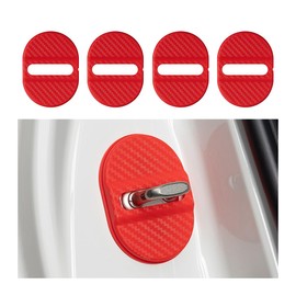 Mandark Car Door Lock Latches Cover, 4PCS Carbon Fiber Vehicle Door Lock Latches Protector, Automotive Door Lock Protection Trim Decoration Accessories, Universal for Most Cars (Red)