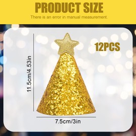 Mini Party Hats for Toy Animals, 12 PCS Gold Silver Pink Blue Star and Ball Pet Party Hats for Small Dogs Cats Teddy Bears, Pet Birthday Celebration Accessories for Special Occasions