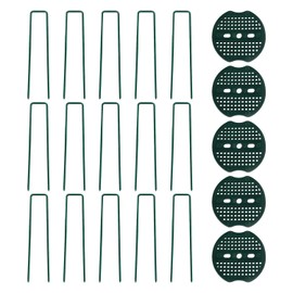 CVDYWDJIE Pack of 15 Green U-Shaped Nails and 5 Spacers, Garden Fixings, Garden Accessories, Multifunctional Metal Nails, Camping Nails
