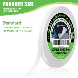 KEPAIBOS Double Sided Iron on Hem Tape with Backing Easy-Iron Washable Fusible no sew Tape for Fabric (Standard, 1/4 inch Wide X 20 Yards X 2 Rolls)