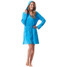 Morgenstern Women's Emily Short Dressing Gown with Zip, Hood, Terry Cloth, Lightweight, Oeko-Tex, turquoise, XL