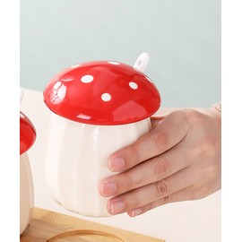 Mozacona Ceramic Mushroom Shape Sugar Bowl Spice Jar Seasoning Pot with Lid Spoon
