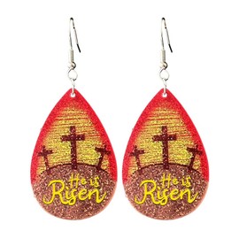 Easter He is Risen Earrings for Women Men Glittering Acrylic Christian Cross Teardrop Earrings Jesus He is Risen Easter Jewelry Gifts