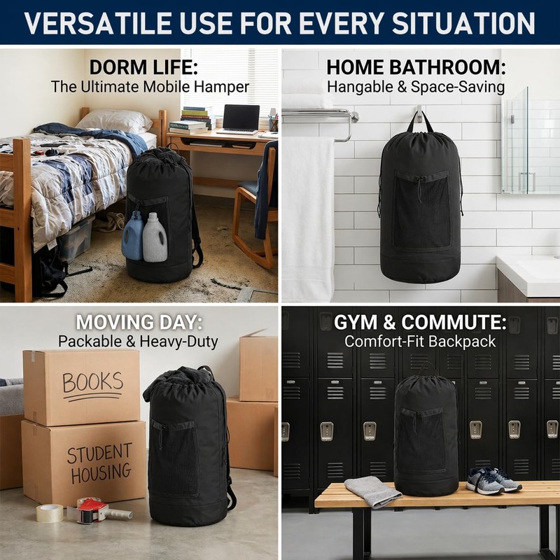 Backpack Laundry Bag Durable Polyster Laundry Backpack Bag with Shoulder
