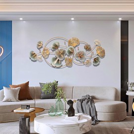 Metal Wall Art Decor For Living Room, 59" Ginkgo Leaf Wall Decor, Adornos Pare Sala Modernos, 3D Gold Wall Art Decorations, Large Modern Metal Wall Sculptures For Living Room Dining Room Bedroom (59")