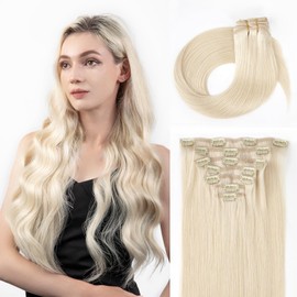SOBEAUTY Clip in Hair Extensions, Real Human Hair Extensions, 100% Human Hair Remy Natural Hair Double Weft, 7 Pcs 120g Volume Invisible DIY Full Head Hair Extenion (Platinum Blonde 60A 20 inch)