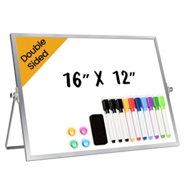 Lumsapx Desktop Whiteboard with Stand, 16" x 12" Double-Sided Dry Erase Board with Stand, Portable Stand White Board for Office, Home, School