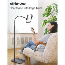 VOLTIFYMAX Kindle Stand Floor with Remote Page Turner for Reading in Bed, Tablet Stand Holder with Adjustable Gooseneck, Compatible with Kindle Accessories/Paperwhite, Hands Free Use Gifts for Readers