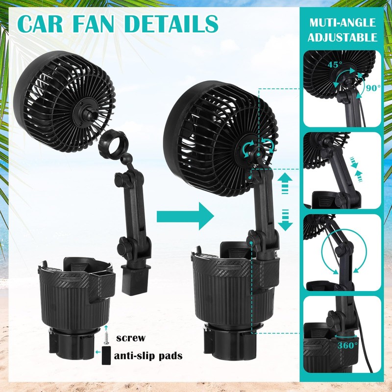 DaisyInner 2 Pcs USB Car Fan with Cup Holder 2
