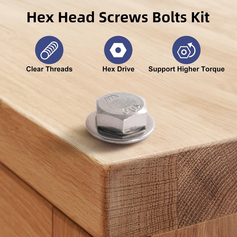 BNUOK (4 Sets) 3/8-16 x 3 Hex Head Screw Bolt,Lock