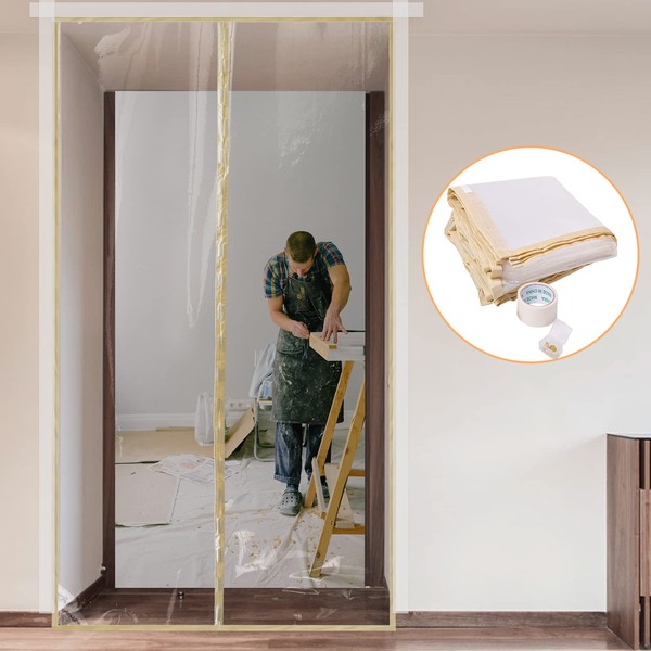 Dust Barrier, Plastic Zipper Door Dust Protection Kit, Construction Door Cover with Zipper for Kitchen, Bathroom, Hallway Remodel, Fit Standard Doorway 4'W x 7.5'H (4' x 7.5')