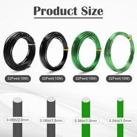 Zhaoyao 4 Packs Bonsai Wire Kit, Bonsai Training Wire Kit for Bonzai Trees Indoor, Aluminum Wire for Handicrafts Size of 1-mm, 1.5-mm, 2-mm, Bonsai Tool Set with Cutter (Black+Green)