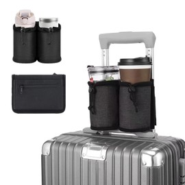 Luggage Cup Holder for Suitcases,Travel Must Haves,Free Hand Drinks Carrier Coffee Mugs Holder,Universal Luggage Accessories for Flight Attendants,Business Travelers Travel Essential - Black