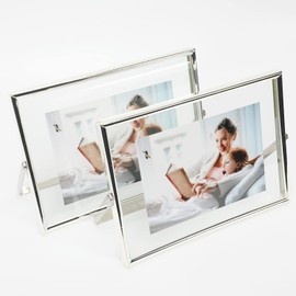 AhaGo Silver Floating Frame (5"x7",Horizontal, 2 Set), For Picture Sizes (4x6, 3x5, 2x4), Adjustable Tabletop Shelf Photo Frame, Classy Gift For Thanksgiving, Christmas, Home or Wedding