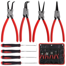 Keadic 8 Pcs 9" Heavy Duty External Snap Ring Pliers and Precision Hooks Set with Storage Bag, Circlip Pliers Set with Straight/Bent Jaw for Car Ring Hose Remover