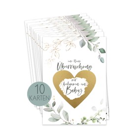 HIMMEL.HERZ.PAPIER Wir bekommen ein Baby - Set of 10 Green Gold I Announce Pregnancy I Baby Announcement I Rubleless Gift Pregnant