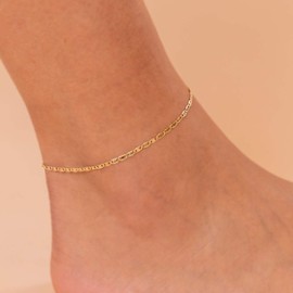 PAVOI 14K Gold Plated Snake and Marina Link Flat Anklet for Women (Marina, Yellow Gold Plated)