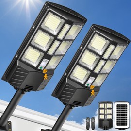 2-Pack 2000W Solar Street Lights Outdoor Waterproof, 6500K Solar Lights for Outside, 924 LEDs 12000LM Solar Floor Lights with Motion Sensor & Remote, Dusk to Dawn Security Lights for Parking Lot Yard
