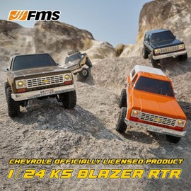 EAZYRC X FMS 1/24 Chevy K5 Blazer 1976s RC Truck RTR Orange, with Lisense RC Crawler, 4WD 5Km+ 2-Speed Transmission RC Car Off-Road Vehicle，Play as Soon as You get it（Orange）