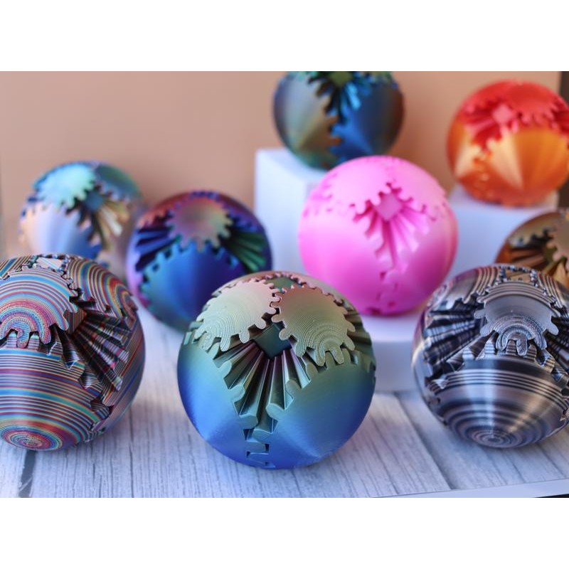 3D Printed - Mechanical Gear Ball Figurine Decor Plastic Smooth:_gold