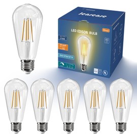 Jensense Edison LED Light Bulbs 8Watt Dimmable Light Bulbs (2700K Warm White, 6 Pack)
