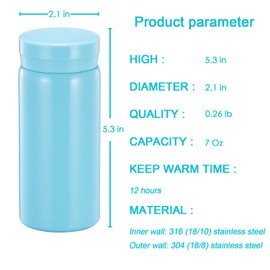 Mini Thermos Cute Water Bottle - 7 oz Tiny Insulated Vacuum 18/10 Stainless Steel Small Flask - Leak Proof & Spill Proof & Keeps Cold and Hot for Drink, Coffee, Tea - Light Blue