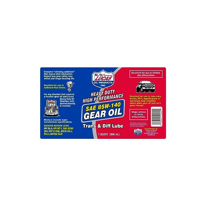 Lucas Oil 10042 Heavy Duty High Performance SAE 85W-140 Gear
